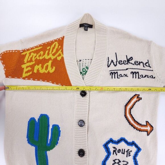 MAXMARA Road Trip Cardigan Intarsia Embroidered Western Boho Novelty Rib Sweater - Picture 4 of 13